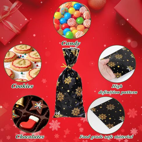 Lapensa ChristmasTreat Bags,100PCS Christmas Cellophane Treat Bag, Plastic Clear Candy Cookies Goodie Snacks with Twist Ties for Gift Wrap Xmas Holiday Party Favors(Christmas) in Saudi Arabia