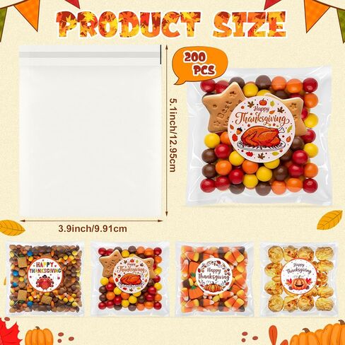 Eaasty 200 Pack Self Adhesive Christmas Cellophane Treat Bags with Stickers, Plastic Christmas Gift Cookie Bags Bulk for Gift Giving Candy Snack Wrapping Supplies in Saudi Arabia