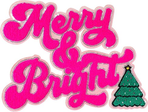CY Iron On Patches Chenille Christmas Tree Sequin Embroidered Applique with Cute Glitter Edge Hot Pink DIY Accessories for Clothing Backpacks Jackets Decoration in Saudi Arabia