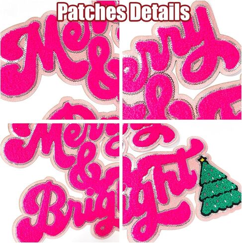 CY Iron On Patches Chenille Christmas Tree Sequin Embroidered Applique with Cute Glitter Edge Hot Pink DIY Accessories for Clothing Backpacks Jackets Decoration in Saudi Arabia