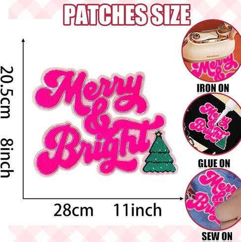 CY Iron On Patches Chenille Christmas Tree Sequin Embroidered Applique with Cute Glitter Edge Hot Pink DIY Accessories for Clothing Backpacks Jackets Decoration in Saudi Arabia
