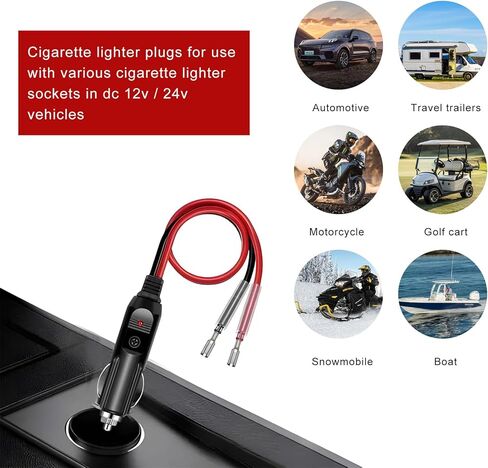 تنصهر ولاعة السجائر ذكر التوصيل، 12V 24V ولاعة السجائر محول التوصيل مع يؤدي وضوء LED، 15A تنصهر سيارة السيجار المقبس المقابس موصل استبدال شاحن البطارية عدة in Saudi Arabia