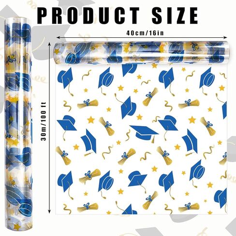 Whaline Graduation Cellophane Wrap Roll 100ft x 16 In 2.5Mil White Gold Cap Cellophane Paper Congrats Grads Crystal Clear Cello Wrapping Paper for Treats Gifts Basket Party Favor in Saudi Arabia