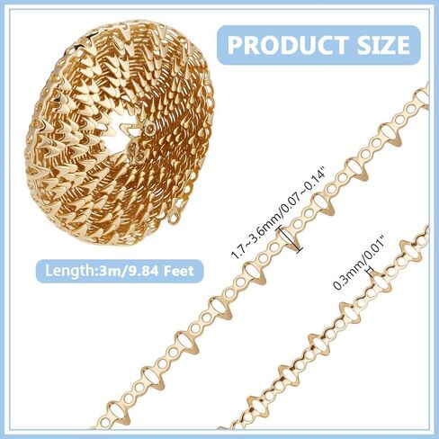 arricraft 3.2 ياردة حقيقية 14K مطلية بالذهب النحاس الحافة قطاع معرض الأسلاك، النحاس الأحجار الكريمة الحافة الحرفية الحافة سلك الديكور لقلادة DIY سوار أقراط مجوهرات صنع الملحقات in Kuwait