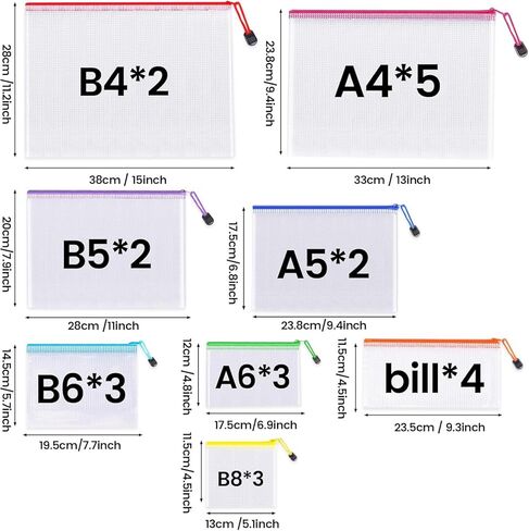 8pcs Mesh Zipper Pouch Bags, 8 Sizes Zipper Bags for Organizing Storage, Waterproof Zipper Pouches, Letter Size, File Bags for Puzzle, Board Games and Office Supplies in Saudi Arabia