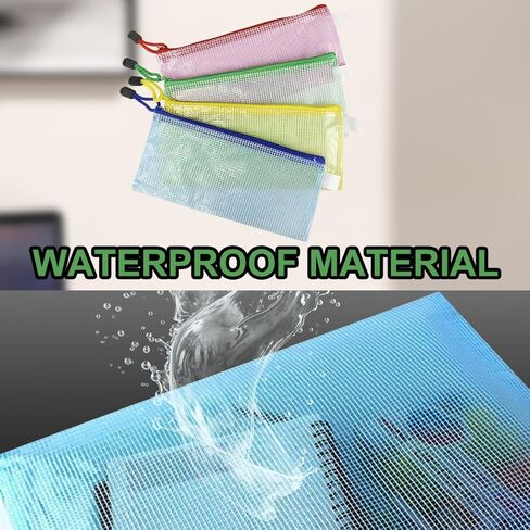 4 Pcs Zipper File Bags, Waterproof Plastic Mesh Pouch for Office, Board Game Storage Bags (A6 Size 7.6''x5.3'', Multicolored) in Saudi Arabia