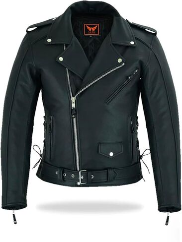 Men's Classic Heavy Duty Premium Buffalo Matt Thick Leather Motorcycle Jacket in Kuwait