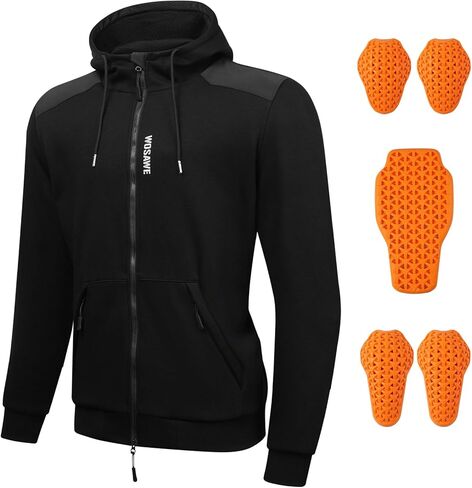 WOSAWE Motorcycle Armored Hoodie Men Fleece Motorbike Jacket with CE Pads Mesh Lining Quick Drying Biker Sweatshirt in Kuwait