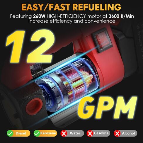 Fuel Transfer Pump Battery Powered - cordless transfer pump 12GPM 21V 260W Diesel & Kerosene Transfer Pump, Auto Shut-off Nozzle, for Truck/Tractor/Generator in Saudi Arabia
