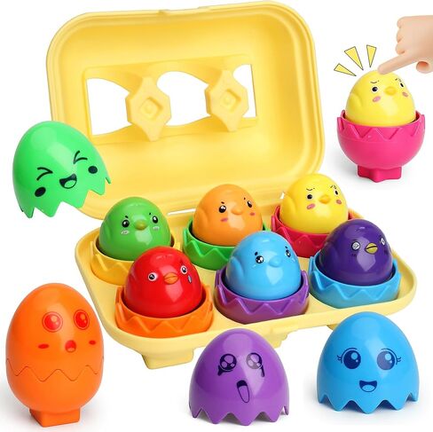 MOONTOY Toddler Toys Matching Egg Toys for Toddlers 1-3 Eggs Learning Montessori Toys Educational Color, Shapes and Sorting Recognition Skills Puzzle Matching Games for Kid Baby Boy Girl Easter Gift in Kuwait