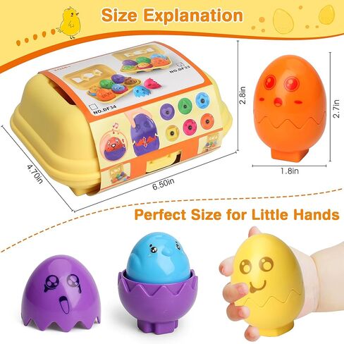 MOONTOY Toddler Toys Matching Egg Toys for Toddlers 1-3 Eggs Learning Montessori Toys Educational Color, Shapes and Sorting Recognition Skills Puzzle Matching Games for Kid Baby Boy Girl Easter Gift in Kuwait