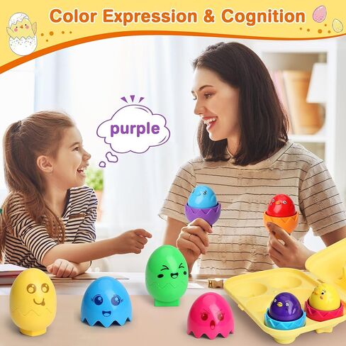 MOONTOY Toddler Toys Matching Egg Toys for Toddlers 1-3 Eggs Learning Montessori Toys Educational Color, Shapes and Sorting Recognition Skills Puzzle Matching Games for Kid Baby Boy Girl Easter Gift in Kuwait