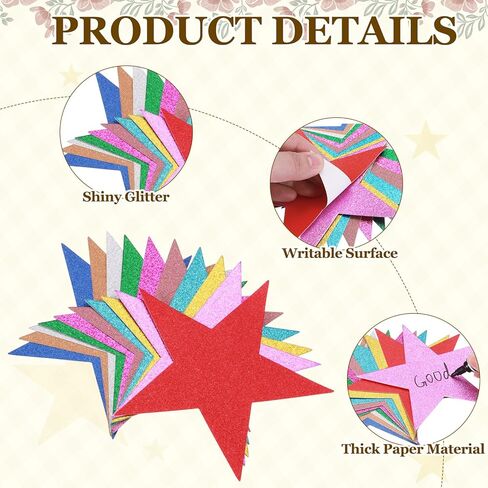 MECCANIXITY 80 Pcs Glitter Star Cutouts, 6 Inch Star Shape Double Printed Glitter Paper, Confetti Cut Outs for Bulletin Board Wall Party Decoration Supplies, Rose Red in Saudi Arabia