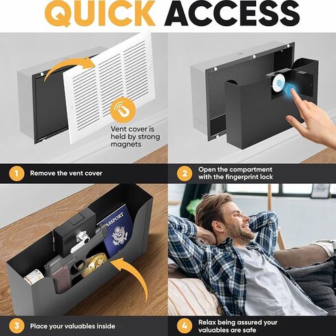 خزنة حائط مخفية من Elder Welder® مع غطاء فتحة تهوية | سهل التركيب | قفل الجمع | يناسب تمامًا ما بين 16 بوصة | خزنة مخفية مقابل المال | اختيار مرتفع لخزنة الكتب أو خزنة الصور in Kuwait