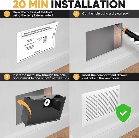 خزنة حائط مخفية من Elder Welder® مع غطاء فتحة تهوية | سهل التركيب | قفل الجمع | يناسب تمامًا ما بين 16 بوصة | خزنة مخفية مقابل المال | اختيار مرتفع لخزنة الكتب أو خزنة الصور in Kuwait