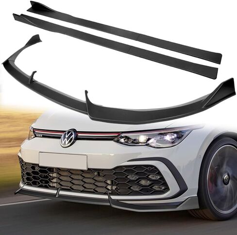 Q1-TECH، 9 قطع من وصلات الشفة الأمامية والتنورة الجانبية متوافقة مع ممتص الصدمات 2021-2024 Volkswagen Golf GTI فقط MK8، طقم جسم الذقن الأمامي للشفاه الهوائية Spoiler Splitter ABS (أسود مطفي) in Saudi Arabia
