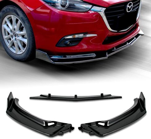 Q1-TECH, 9-Piece Front Bumper Lip & Side Skirt Extensions Diffuser Compatible with 2014 2015 2016 2017 2018 Mazda 3, Front Bumper Lip Spoiler Air Chin Body Splitter ABS (Painted Carbon) in Saudi Arabia