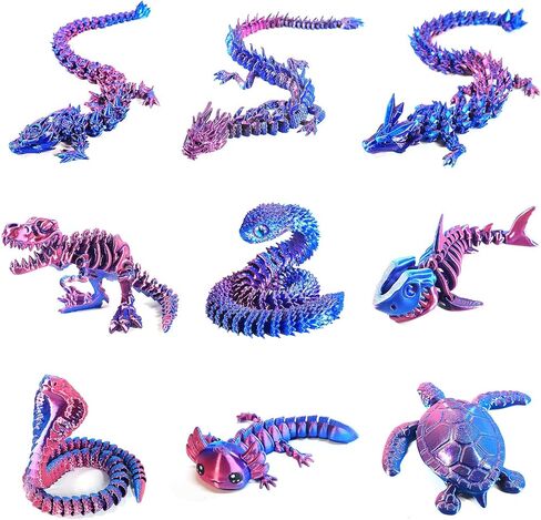 9Pcs 3D Printed Animals 3D Printed Dragon Include 3D Printed Snake, Dinosaur, Sharks, Axolotl, Turtle, Cobra and 3 Style Dragons, 3D Printed Toys Stuff for Home, Office, Decor Christmas Birthday Gift in Saudi Arabia