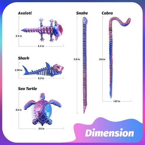 9Pcs 3D Printed Animals 3D Printed Dragon Include 3D Printed Snake, Dinosaur, Sharks, Axolotl, Turtle, Cobra and 3 Style Dragons, 3D Printed Toys Stuff for Home, Office, Decor Christmas Birthday Gift in Saudi Arabia