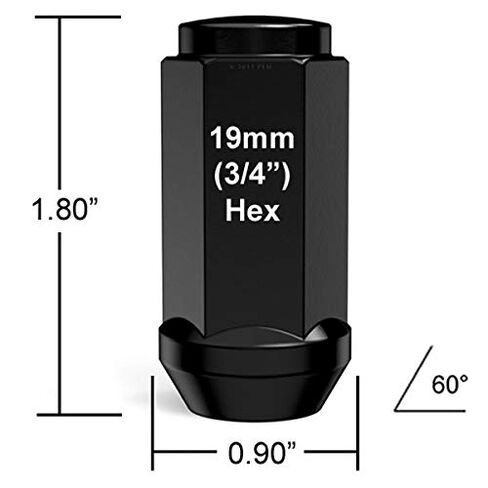 24pcs Black 14x1.5 Lug Nuts (51mm Length x 22mm Width) Bulge Cone Acorn Taper Seat - Compatible with 2018+ Jeep Wrangler JL, Ford Chevy GMC Buick Cadillac (for 6-Lug Wheels) in Saudi Arabia