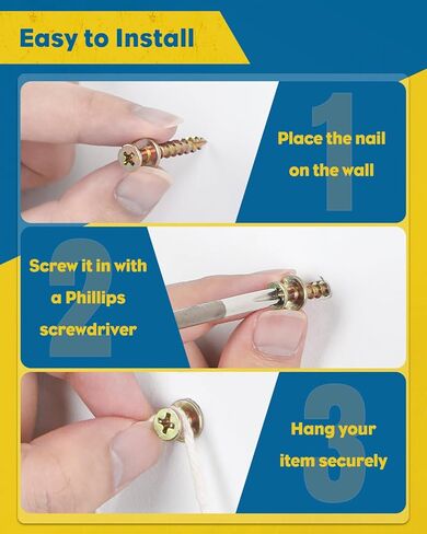 Uniclife 40 Pcs Picture Hangers for Drywall, Double Headed Picture Hanging Nails Hardware, Picture Hanging Kit for Sawtooth, D-Ring, Wire & Keyhole, Picture Hanging Hooks, Gold in Saudi Arabia