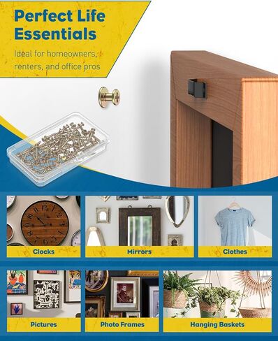 Uniclife 40 Pcs Picture Hangers for Drywall, Double Headed Picture Hanging Nails Hardware, Picture Hanging Kit for Sawtooth, D-Ring, Wire & Keyhole, Picture Hanging Hooks, Gold in Saudi Arabia