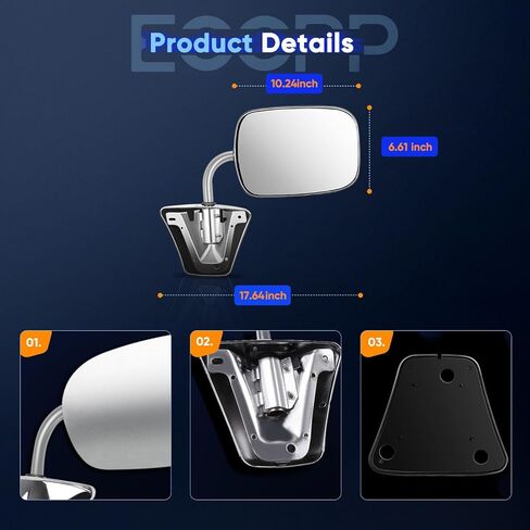 ECCPP Pair Set Fit for 1973-91 Chevy/Chevy GMC Jimmy Suburban C10 20 30/C/K1500 2500 3500/C15 25 35 Manual Stainless Mount Folding Chrome Side Mirrors in Saudi Arabia