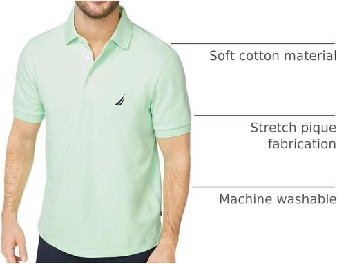Nautica Men's Short Sleeve Solid Stretch Cotton Pique Polo Shirt, True Black, 3X-Large in Saudi Arabia