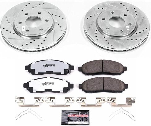Power Stop Front Brake Kit For 2005 2006 2007 2008 2009 2010 2011 2012 2013 2014 2015 Nissan Frontier - Truck & Tow Carbon Fiber Ceramic Brake Pads & Drilled and Slotted Rotors Replacement, K4611-36 in Saudi Arabia