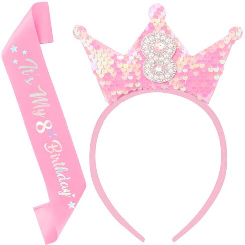 3rd Birthday Girl Sash and Headband Set 3rd Birthday decorations for Girl Sequins Pearl Princess Tiara Hairband,3 Year Old Happy Birthday Party Outfit Gifts in Saudi Arabia