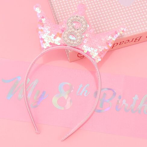 3rd Birthday Girl Sash and Headband Set 3rd Birthday decorations for Girl Sequins Pearl Princess Tiara Hairband,3 Year Old Happy Birthday Party Outfit Gifts in Saudi Arabia