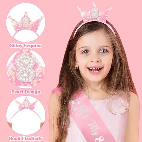 3rd Birthday Girl Sash and Headband Set 3rd Birthday decorations for Girl Sequins Pearl Princess Tiara Hairband,3 Year Old Happy Birthday Party Outfit Gifts in Saudi Arabia