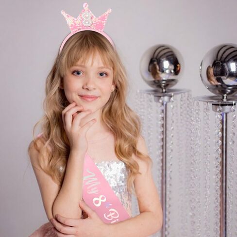 3rd Birthday Girl Sash and Headband Set 3rd Birthday decorations for Girl Sequins Pearl Princess Tiara Hairband,3 Year Old Happy Birthday Party Outfit Gifts in Saudi Arabia