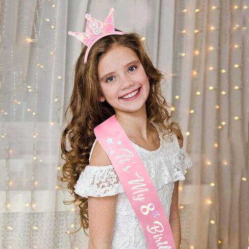 3rd Birthday Girl Sash and Headband Set 3rd Birthday decorations for Girl Sequins Pearl Princess Tiara Hairband,3 Year Old Happy Birthday Party Outfit Gifts in Saudi Arabia
