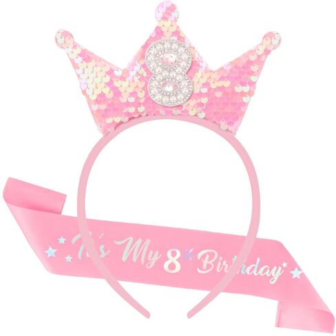 3rd Birthday Girl Sash and Headband Set 3rd Birthday decorations for Girl Sequins Pearl Princess Tiara Hairband,3 Year Old Happy Birthday Party Outfit Gifts in Saudi Arabia