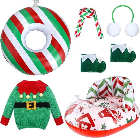 Cindeer 6 Pcs Christmas Doll Accessories Set Includes Clothes Sweater Ear Muffs Scarf Shoes Sleigh Snow Ring Set for 11.5 Inch Doll(Red Green Stripe) in Saudi Arabia