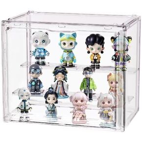 Clear Acrylic Display Case with 2 Movable Plates, 3 Tier Clear Figure Display Box, Stackable Display Box Showcase with Magnetic Door for Collectibles (Large) in Saudi Arabia