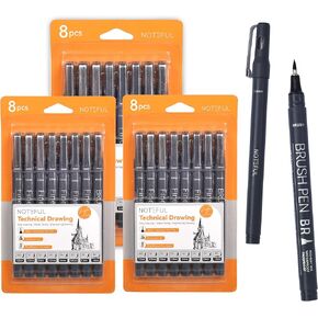 Fineliner Pens - Black Micro Pens for Writing, Drawing & Journaling – Archival Waterproof Ink – Precision Art Pens for Sketching, Outlining & Detailing (1 Count (Pack of 8)) in Kuwait