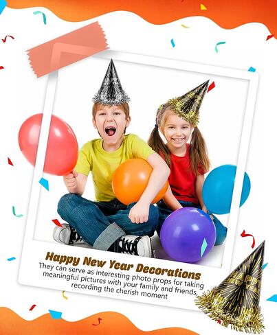 30 حزمة من قبعات حفلات رأس السنة السعيدة، قبعات حفلات مخروطية ورقية لرأس السنة الجديدة مع شرابة من رقائق معدنية لدعامة الصور وحفلات ليلة رأس السنة الجديدة in Kuwait