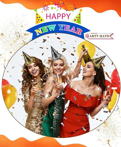 30 حزمة من قبعات حفلات رأس السنة السعيدة، قبعات حفلات مخروطية ورقية لرأس السنة الجديدة مع شرابة من رقائق معدنية لدعامة الصور وحفلات ليلة رأس السنة الجديدة in Kuwait