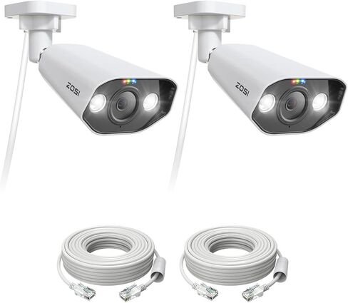 ZOSI 2Pck C182 4K 8MP Add-On PoE Security Camera Outdoor, Surveillance IP PoE with AI Human Face Vehicle Detect, Starlight Night Vision, 2-Way Audio, Smart Light & Siren Alert(Only Work with Our NVR) in Saudi Arabia