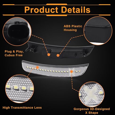 مصابيح LED للعلامات الجانبية متوافقة مع 2015-2021 Chrysler 300 w/ [X-STYLE] شعاع الضوء [في انتظار براءة اختراع]، مصابيح علامة المصد الخلفي الأمامي، ضوء أبيض، عدسة شفافة in Kuwait