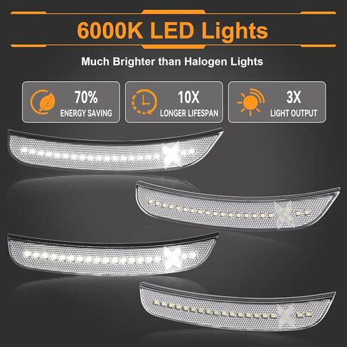 مصابيح LED للعلامات الجانبية متوافقة مع 2015-2021 Chrysler 300 w/ [X-STYLE] شعاع الضوء [في انتظار براءة اختراع]، مصابيح علامة المصد الخلفي الأمامي، ضوء أبيض، عدسة شفافة in Kuwait