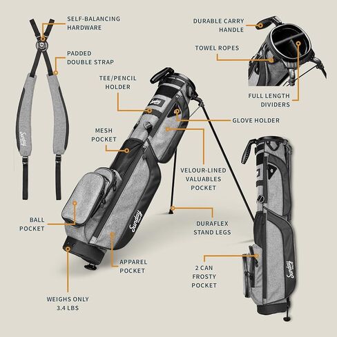 Sunday Golf Loma XL Bag - Lightweight Golf Bag w/Strap and Stand – Easy to Carry Pitch n Putt Golf Bag – Golf Stand Bag for The Driving Range, Par 3 and Executive Courses, 3.4 pounds (Toasted Almond) in Kuwait