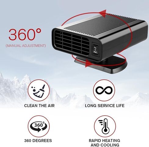 Portable Car Heater That Plugs into Cigarette Lighter, 12V Rapid 2-in-1 Heating & Cooling Windshield Defroster and Demister, Universal Vehicle Heater Fan Suitable for All Cars in Saudi Arabia