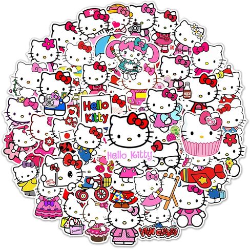50Pcs Cartoon Hello Kitty Stickers for Kids, Cute Cat Stickers for Teen Girl Adult Water Bottle, Skateboard, Phone, Laptop, Bicycle, Travel Case, Guitar, Helmet (Kt) in Saudi Arabia