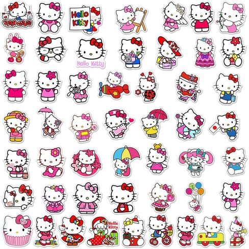 50Pcs Cartoon Hello Kitty Stickers for Kids, Cute Cat Stickers for Teen Girl Adult Water Bottle, Skateboard, Phone, Laptop, Bicycle, Travel Case, Guitar, Helmet (Kt) in Saudi Arabia