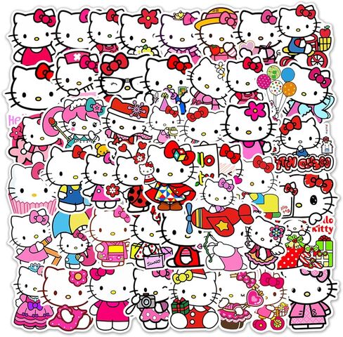 50Pcs Cartoon Hello Kitty Stickers for Kids, Cute Cat Stickers for Teen Girl Adult Water Bottle, Skateboard, Phone, Laptop, Bicycle, Travel Case, Guitar, Helmet (Kt) in Saudi Arabia
