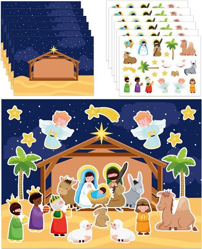FLYAB Nativity Stickers 12 Sets Make a Nativity Scene Stickers Christian Sticker for Kids Religious Party Games Activities for Christmas Vacation Bible School Classroom Party Supplies in Saudi Arabia