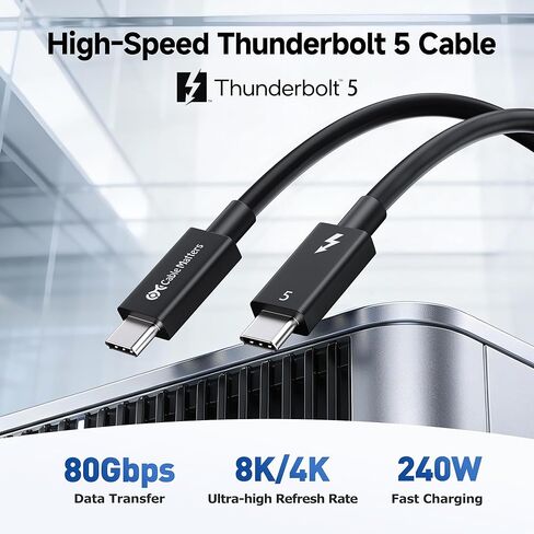 مسائل الكابل [معتمد من Intel] كابل Thunderbolt 5 بسرعة 80 جيجابت في الثانية مع تعزيز عرض النطاق الترددي يصل إلى 120 جيجابت في الثانية وشحن 240 واط باللون الأسود - 1 متر / 3.3 قدم، متوافق مع Thunderbolt 4 وUSB4 وThunderbolt 3 وUSB-C in Saudi Arabia